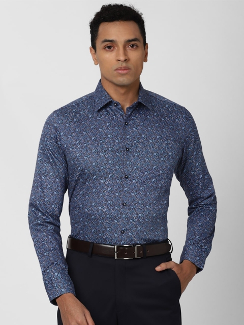 Van Heusen Men Navy Blue Slim Fit Floral Printed Pure Cotton Formal Shirt