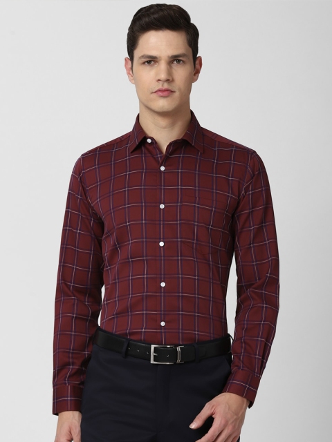

Van Heusen Men Maroon Checked Pure Cotton Formal Shirt