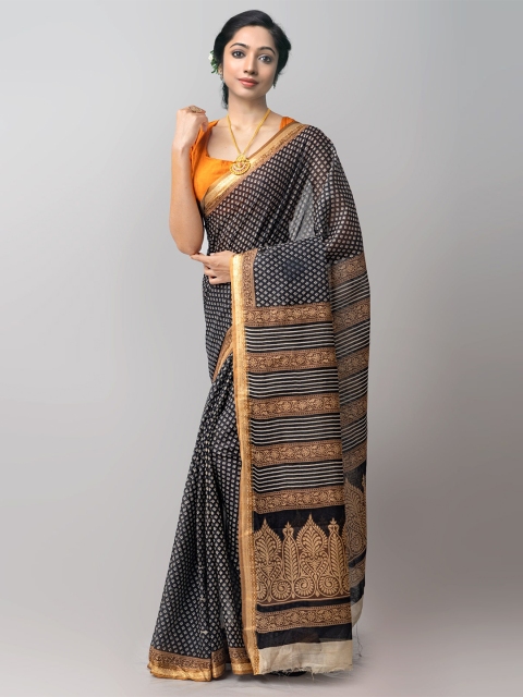 

Unnati Silks Black & Brown Ethnic Motifs Pure Cotton Kovai Saree
