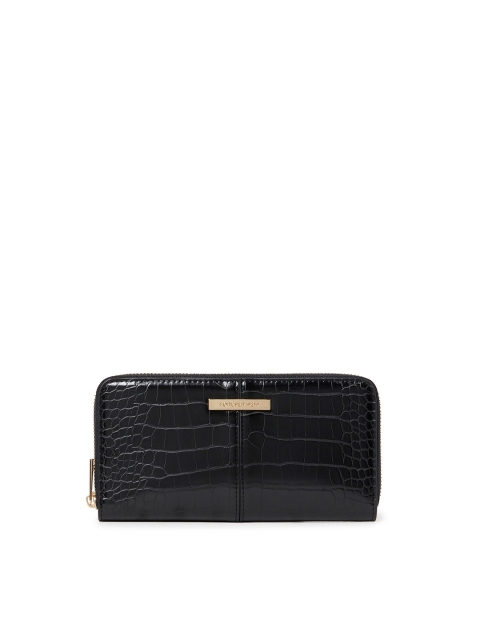 

Forever New Women Black Textured PU Zip Around Wallet