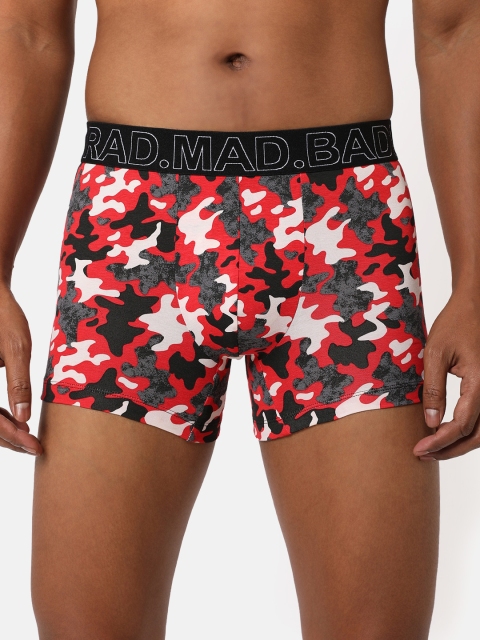 

RAD.MAD.BAD Men Red & White Printed Cotton Trunk Briefs