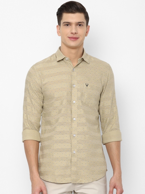 

Allen Solly Men Khaki & White Slim Fit Printed Pure Cotton Casual Shirt