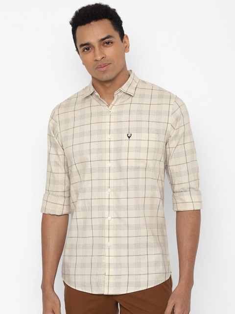 

Allen Solly Men Cream-Coloured & Brown Slim Fit Checked Pure Cotton Casual Shirt