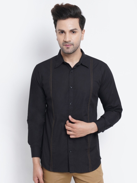 

WESTCLO Men Black Solid Slim Fit Cotton Semiformal Shirt