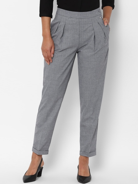 

Allen Solly Woman Women Grey Checked Pleated Trousers