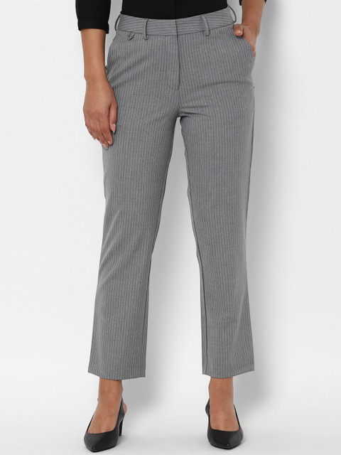 

Allen Solly Woman Women Grey Textured Striped Trousers