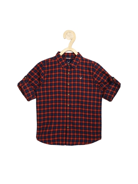 

Allen Solly Junior Boys Red Slim Fit Checked Pure Cotton Casual Shirt