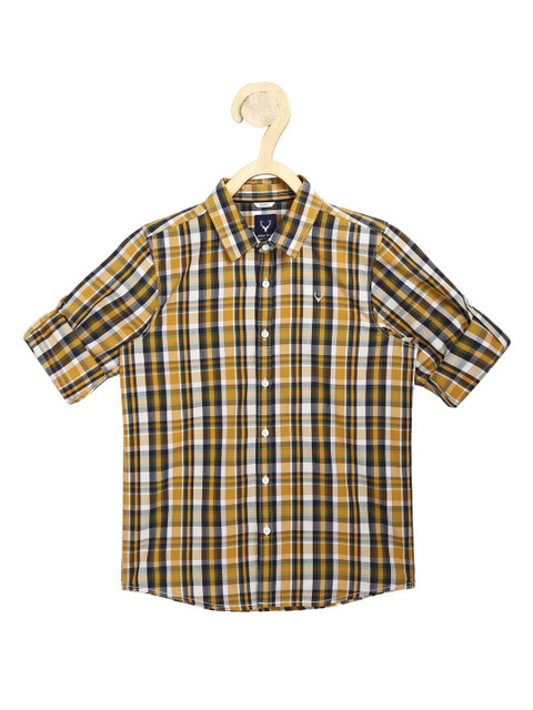 

Allen Solly Junior Boys Yellow Slim Fit Checked Pure Cotton Casual Shirt
