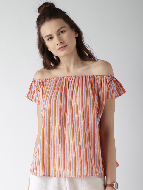 

Mast & Harbour Women Multicoloured Striped Bardot Top, Multi