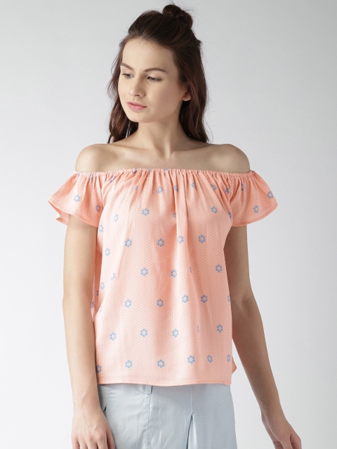 

Mast & Harbour Women Peach Printed Bardot Top
