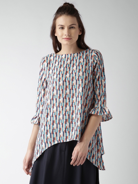 

Mast & Harbour Women & Blue Off-white Printed Asymmetric Top