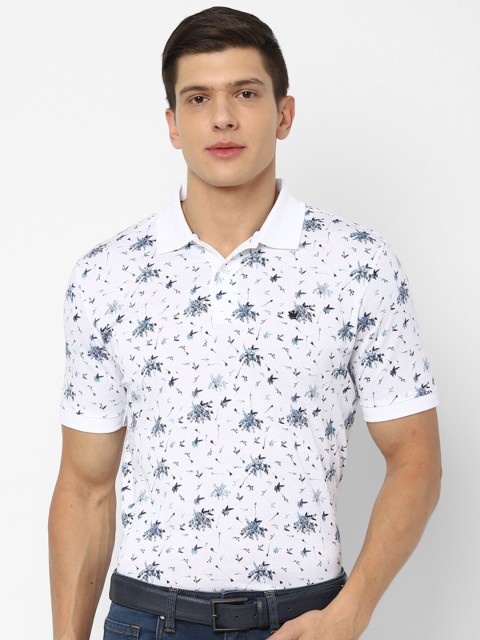 

Louis Philippe Sport Men White & Blue Floral Printed Polo Collar Pure Cotton T-shirt