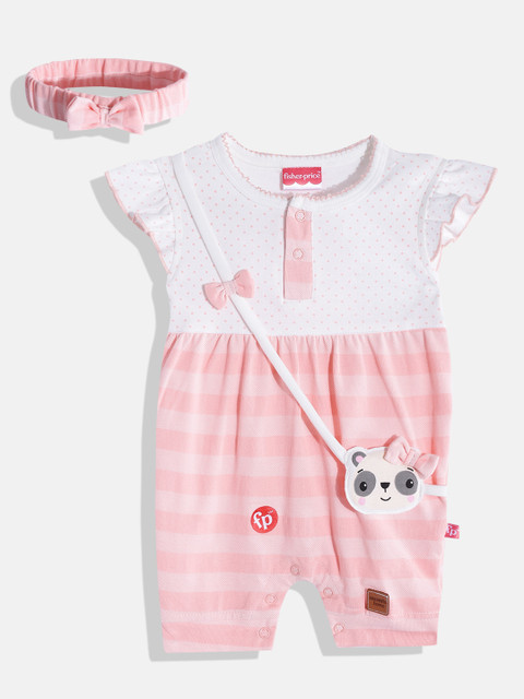 

Fisher Price X Moms Love Infant Girls Pink Polka Dot Print Cotton Rompers & Hairband