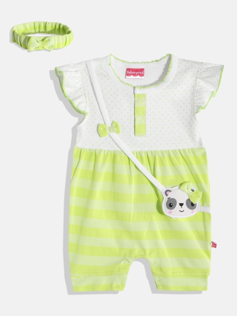 

Fisher Price X Moms Love Infant Girls Green Polka Dot Print Cotton Rompers & Hairband