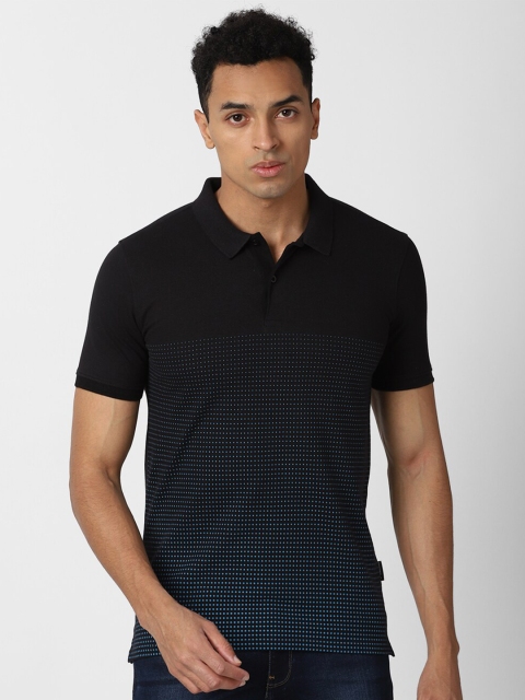 

V Dot Men Blue Printed Polo Collar Slim Fit Cotton T-shirt