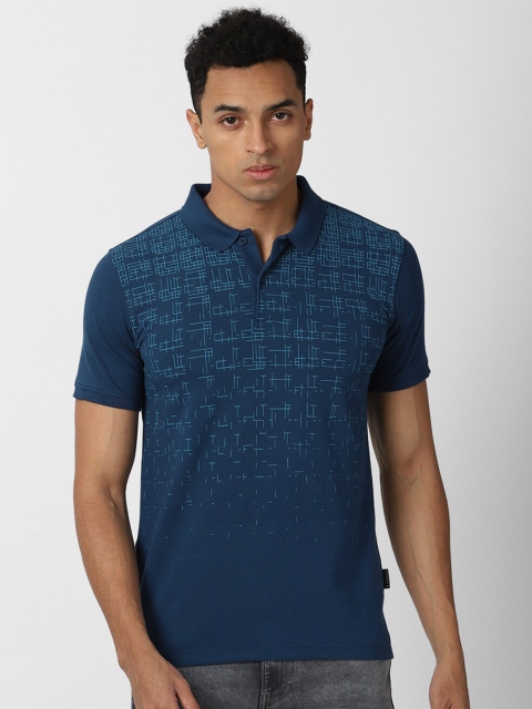

V Dot Men Blue Polo Collar Slim Fit T-shirt