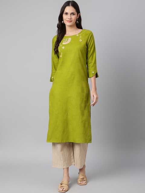 

Os Women Green Yoke Design Thread Work Pure Cotton Kurta