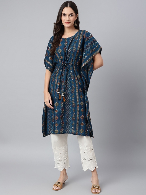 

Os Women Blue Geometric Printed Flared Sleeves Chanderi Silk Chanderi Silk Kurta