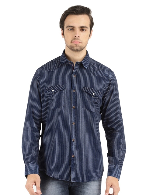 

V-Mart Men Navy Blue Standard Striped Casual Shirt