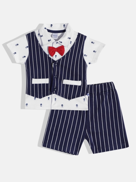 

Moms Love Infant Boys White & Navy Blue Conversational Print Cotton Clothing Set