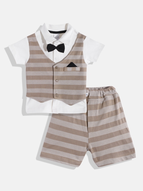 

Moms Love Infant Boys White & Beige Striped Bow Tie Applique Cotton Clothing Set