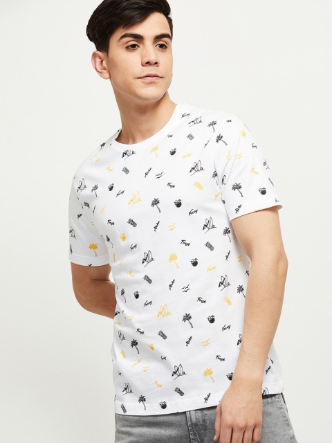 

max Men White Printed Cotton T-shirt