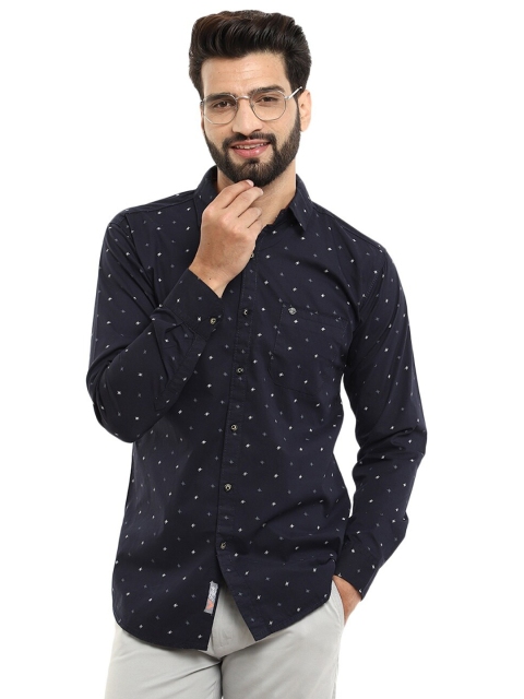 

V-Mart Men Navy Blue Standard Slim Fit Printed Casual Shirt