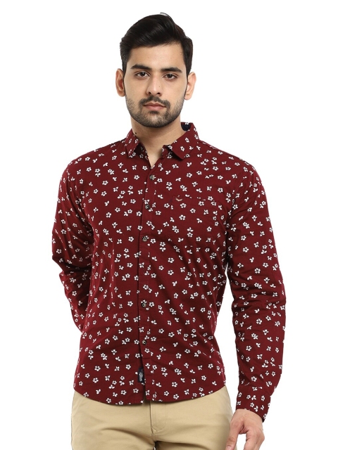 

V-Mart Men Maroon & White Standard Slim Fit Floral Printed Casual Shirt