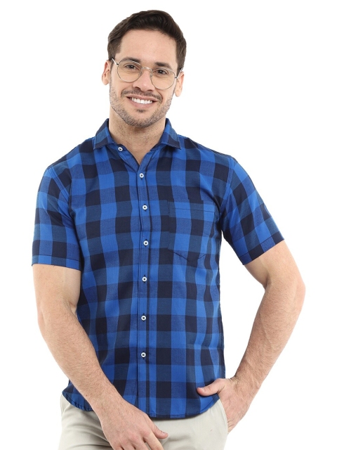 

V-Mart Men Navy Blue Standard Slim Fit Buffalo Checks Cotton Checked Casual Shirt