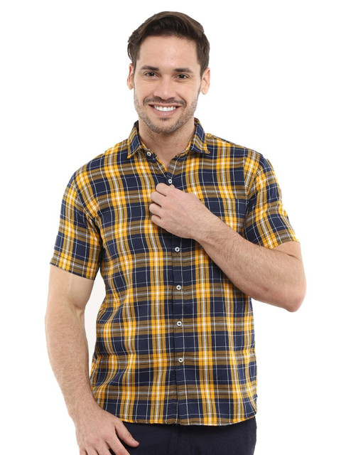 

V-Mart Men Yellow Standard Slim Fit Tartan Checks Checked Casual Shirt
