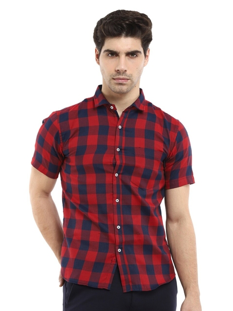 

V-Mart Men Maroon Standard Slim Fit Buffalo Checks Checked Casual Shirt