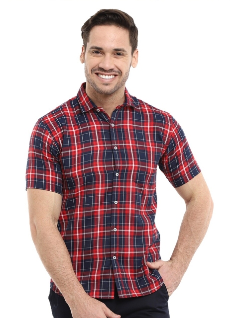 

V-Mart Men Navy Blue & Red Standard Slim Fit Checked Cotton Casual Shirt