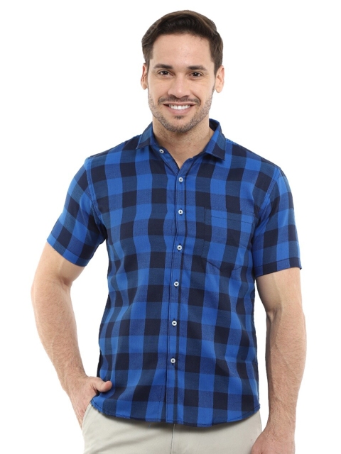 

V-Mart Men Navy Blue Standard Slim Fit Checked Casual Shirt