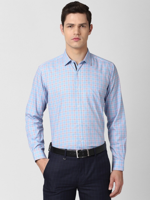 

Van Heusen Men Blue Checked Cotton Formal Shirt