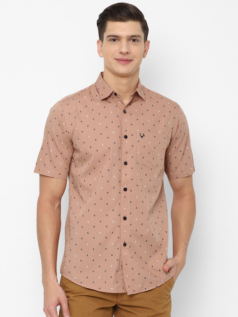 

Allen Solly Men Peach-Coloured Cotton Slim Fit Printed Casual Shirt