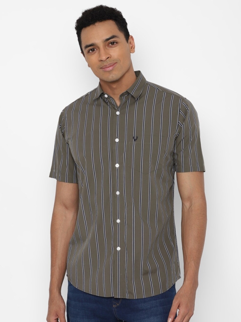 

Allen Solly Men Olive Green Slim Fit Pure Cotton Striped Casual Shirt