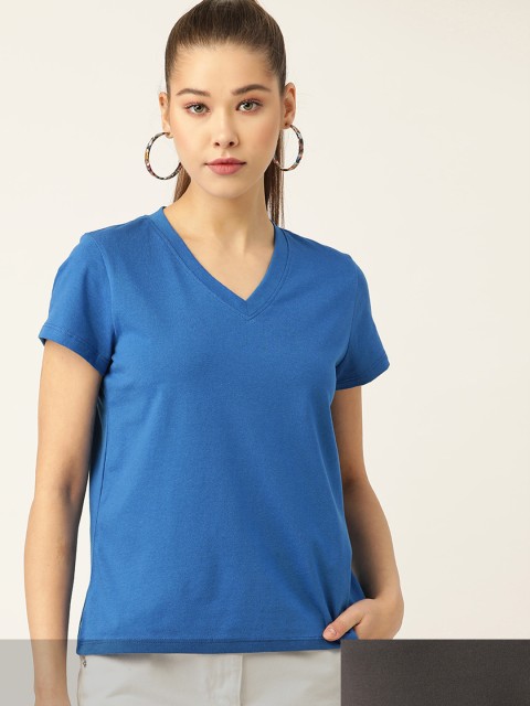 

DressBerry Women Pack of 2 Solid T-shirts, Blue