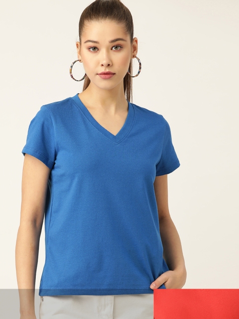 

DressBerry Women Pack of 2 Solid T-shirts, Blue