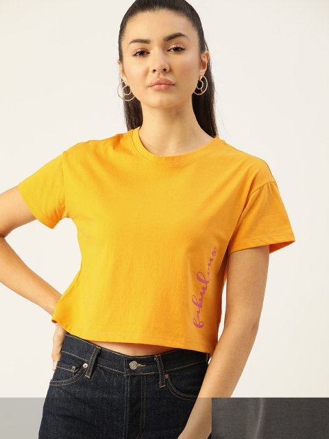 

DressBerry Women Pack of 2 Typography Print T-shirts, Mustard
