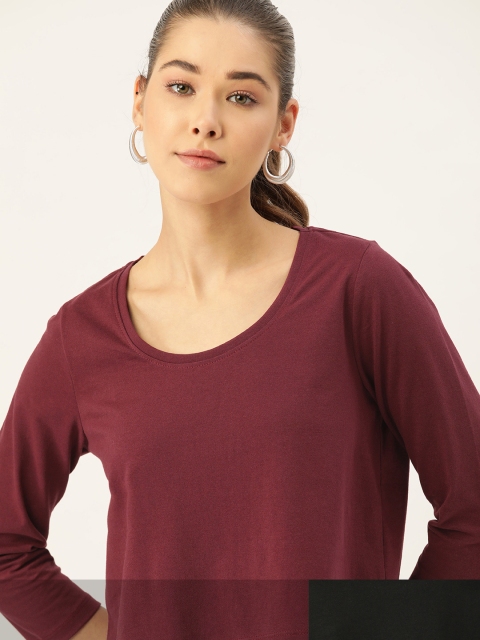 

DressBerry Women Pack of 2 Solid T-shirts, Burgundy
