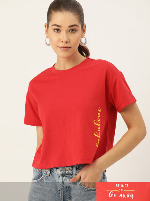 

DressBerry Women Pack of 2 Typography Print T-shirts, Red