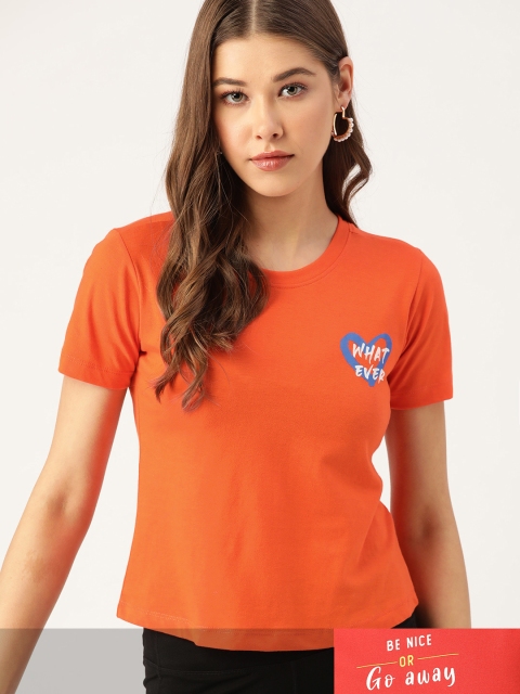 

DressBerry Women Pack of 2 Typography Print T-shirts, Rust