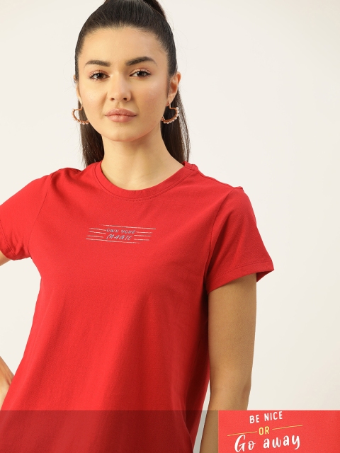 

DressBerry Women Pack of 2 Typography Print T-shirts, Red