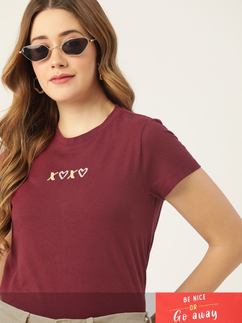 

DressBerry Women Pack of 2 Typography Print T-shirts, Maroon