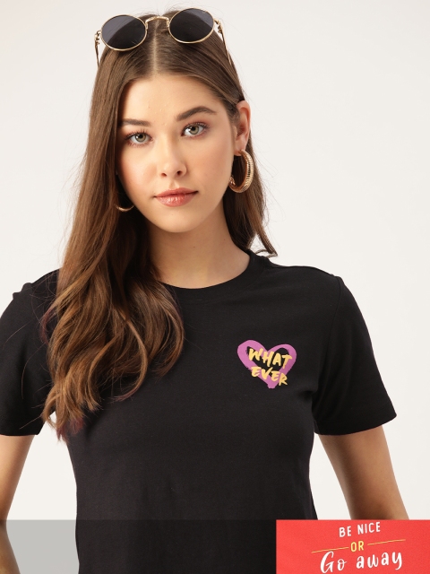 

DressBerry Women Pack of 2 Typography Print T-shirts, Black