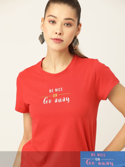 

DressBerry Women Pack of 2 Typography Print T-shirts, Blue