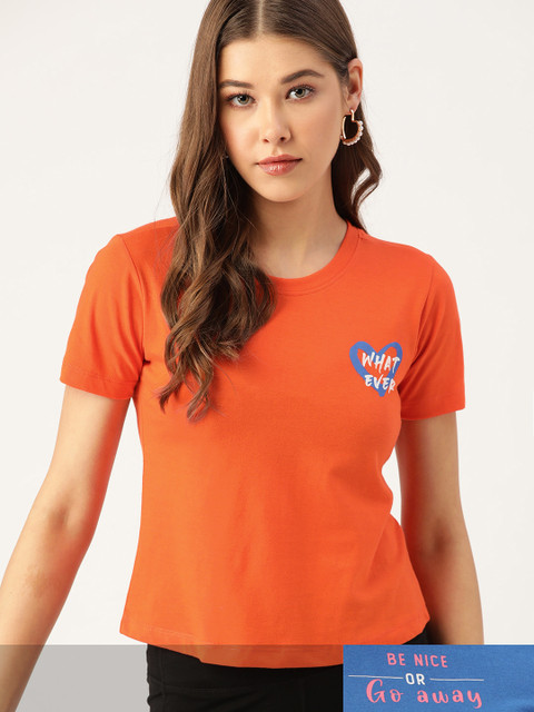 

DressBerry Women Pack of 2 Typography Print T-shirts, Rust
