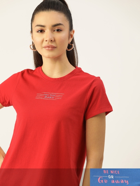 

DressBerry Women Pack of 2 Typography Print T-shirts, Blue