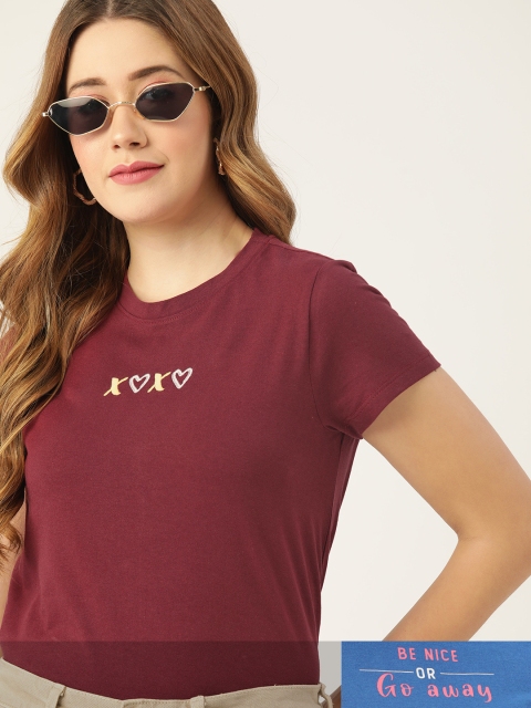 

DressBerry Women Pack of 2 Typography Print T-shirts, Maroon