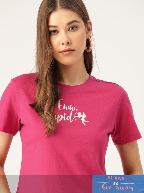 

DressBerry Women Pack of 2 Typography Print T-shirts, Pink